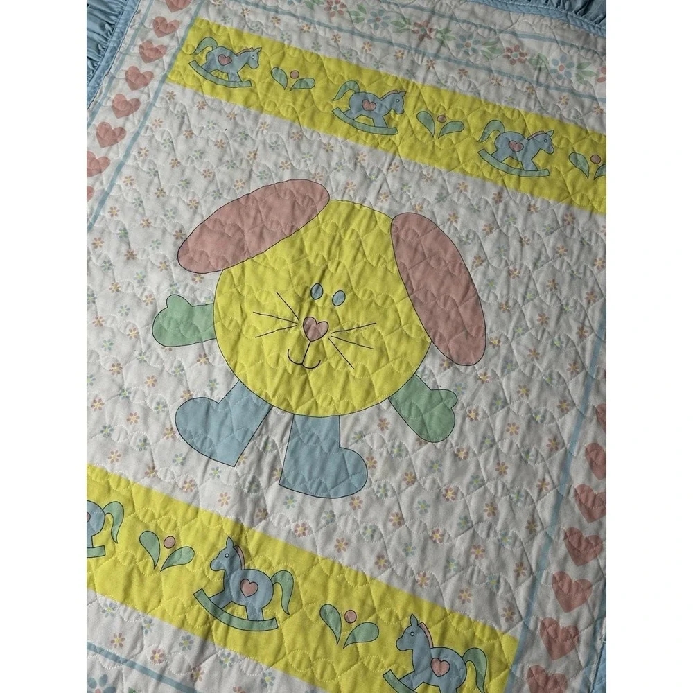 Vintage General greeting Co. baby crib blanket comforter‎ blue fringe